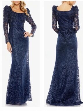 MAC DUGGAL Embroidered Lace Appliqué Beaded Long Sleeve Trumpet Gown Maxi size 6